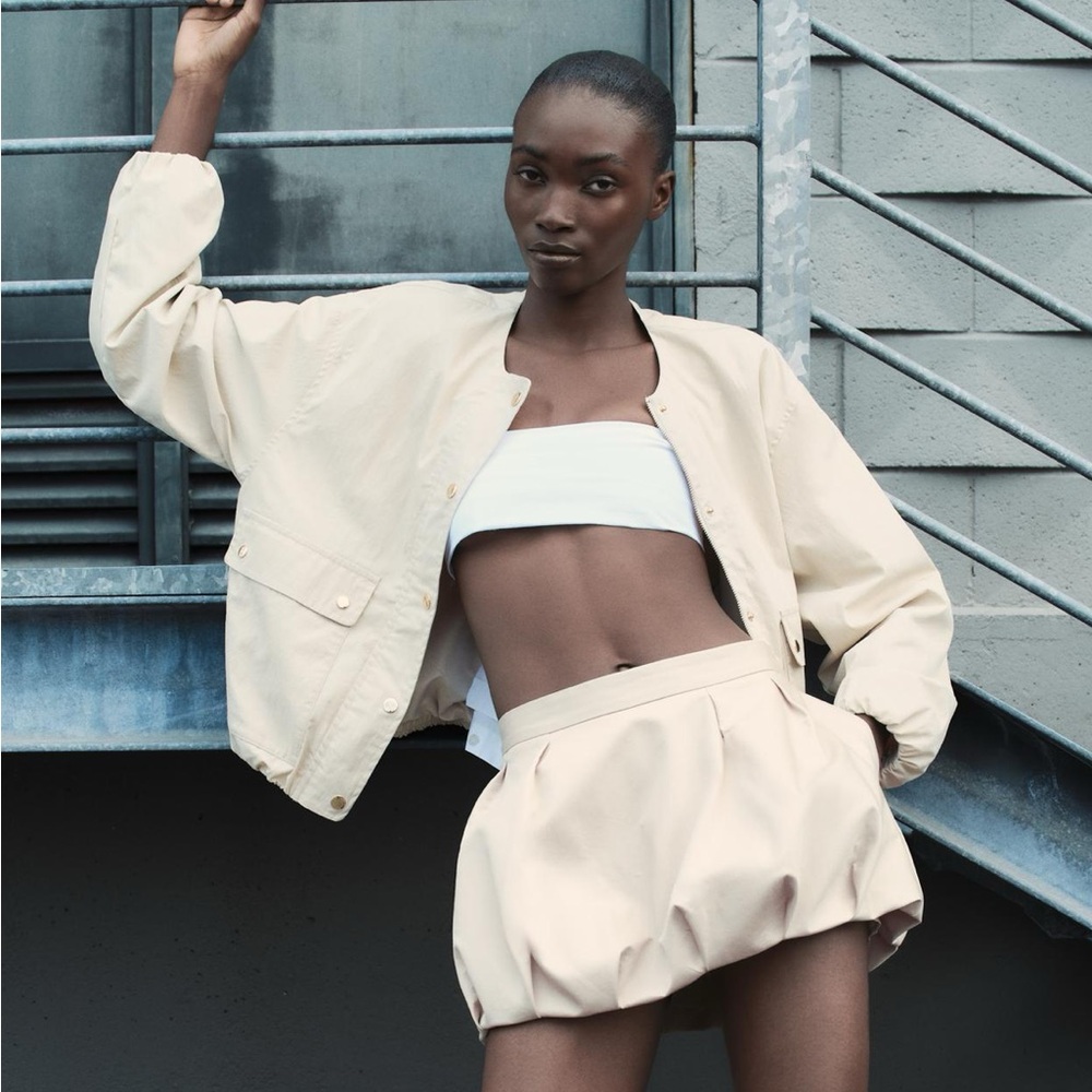 Zara Cream Balloon-Style Mini Skirt